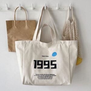 Home promotion natural eco friendly reusable custom logo cotton canvas tote bag with pocket & zipper